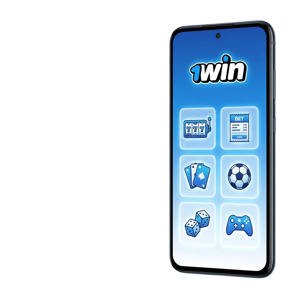 App 1win en smartphone Android mostrando apuestas deportivas y juegos de casino con interfaz móvil