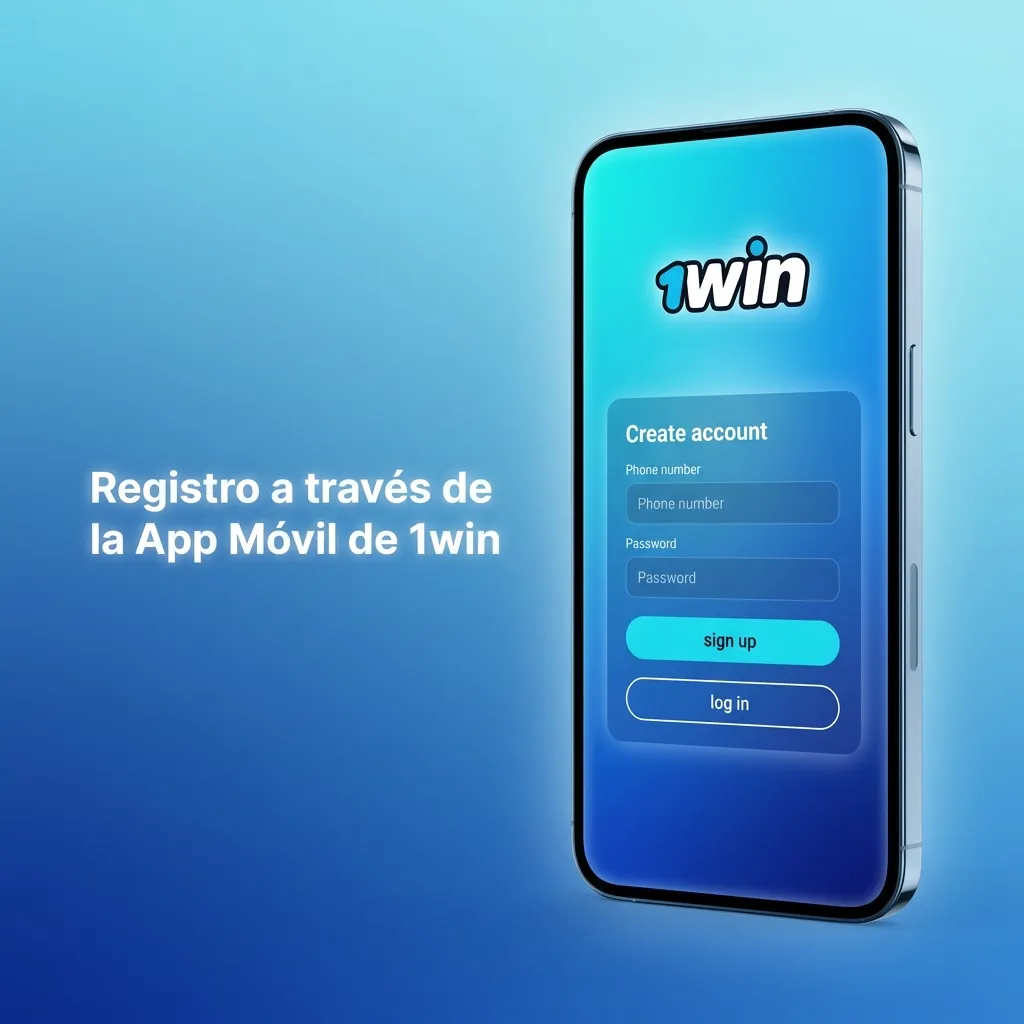 Mobile app registration screen for 1win showing download, sign-up button, and account verification steps on smartphone